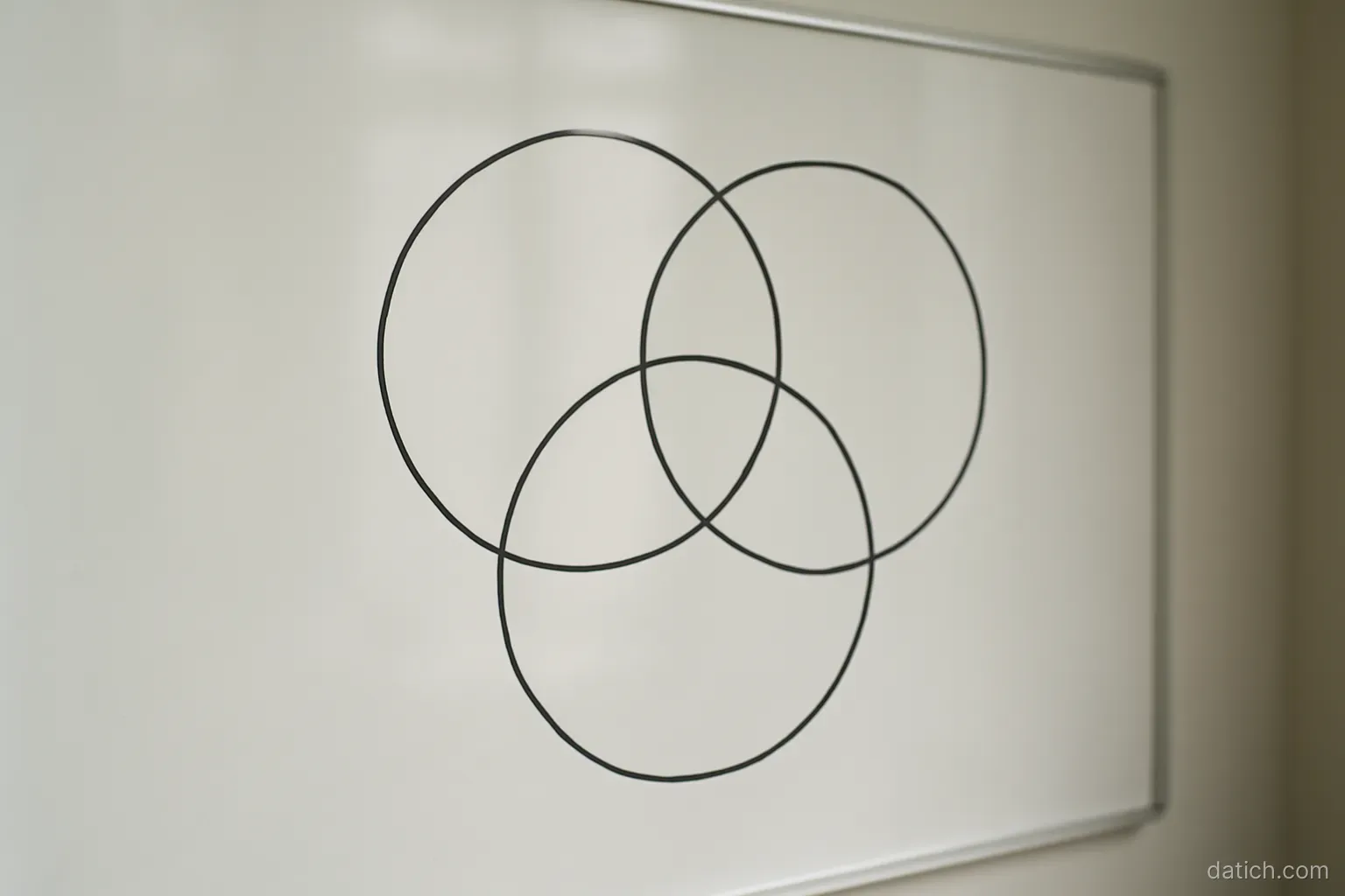 three overlapping circles drawn on a whiteboard with the central overlap left blank