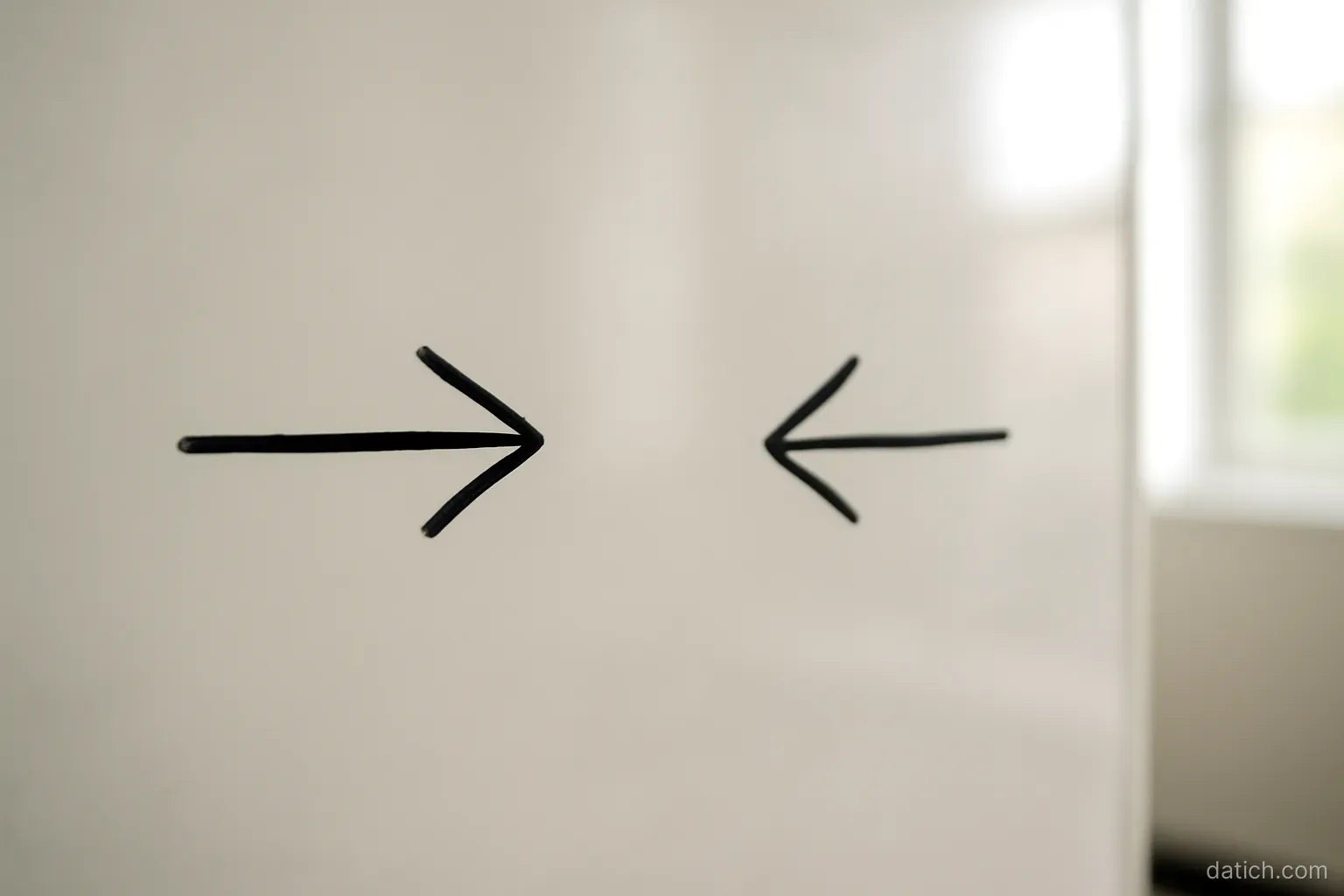 two arrows drawn on a whiteboard pointing toward each other with a gap between their tips