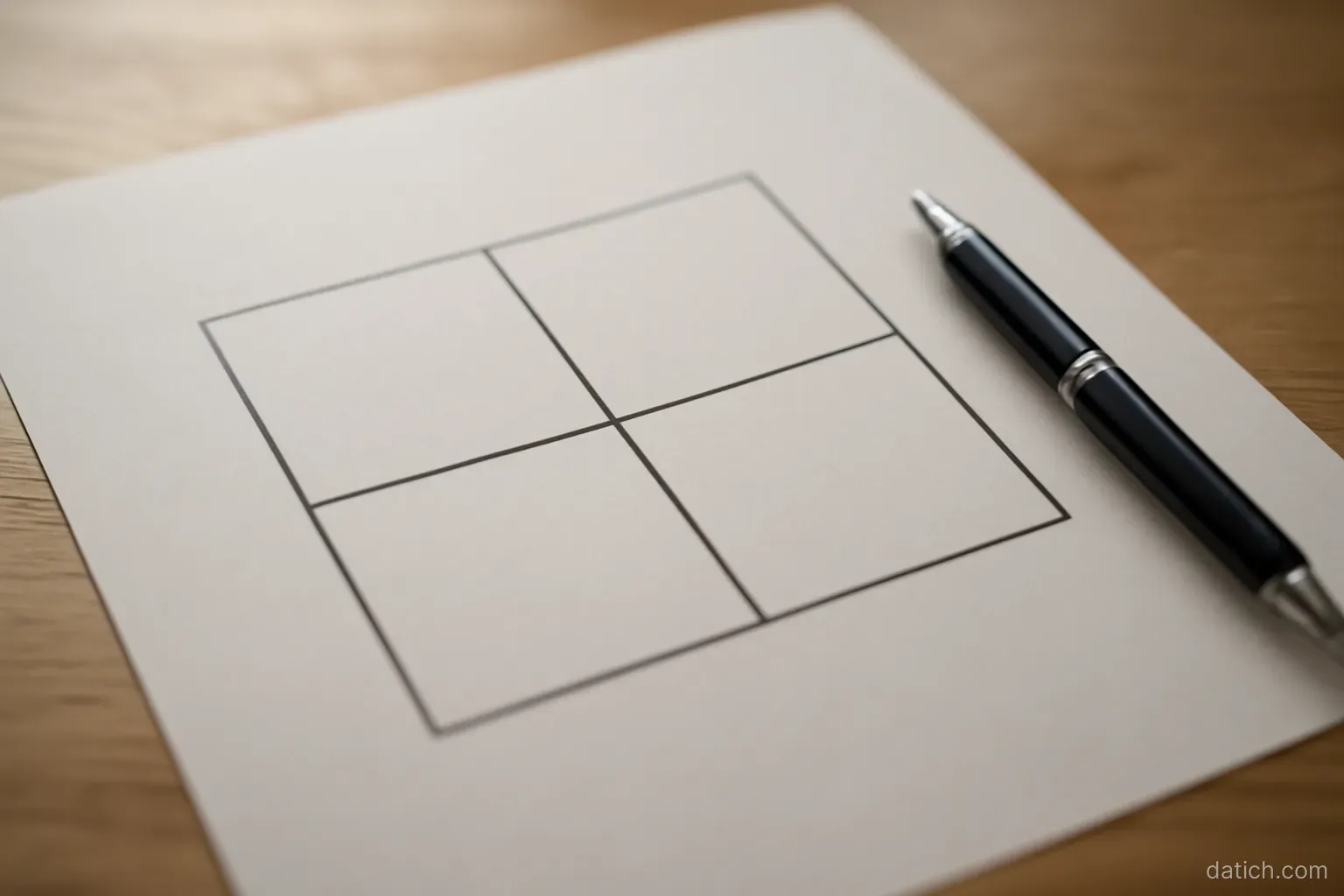 a blank decision matrix drawn on paper with a pen resting in the margin